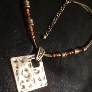 Premier design Boho gold hammered Pendant Necklace on cotton cord 19 in long